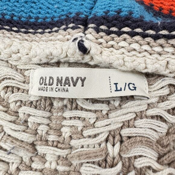 Old Navy Cardigan Sweater Tribal Aztec Print Large Cotton Draped Tunic Length - Picture 12 of 12